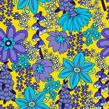 Hippi tarzında büyük çiçeklerle kusursuz bir desen. Vektör