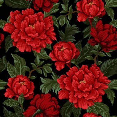 Kırmızı şakayıklı kusursuz desen. Vektör.