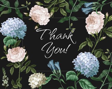 Ortanca ve güllü davetiye kartı. Vektör