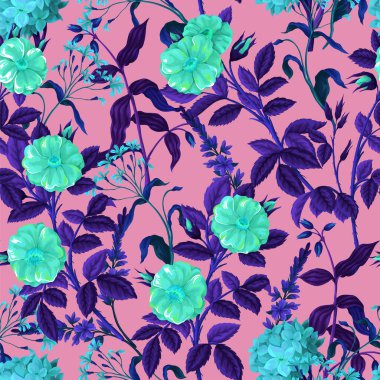 Pırıl pırıl güllerle kusursuz bir desen. Vektör