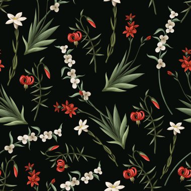 İnce çayır çiçekleriyle kusursuz desen. Vektör