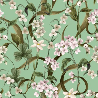 İnce çayır çiçekleriyle kusursuz desen. Vektör