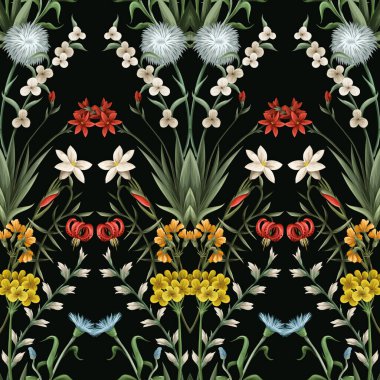 İnce çayır çiçekleriyle kusursuz desen. Vektör