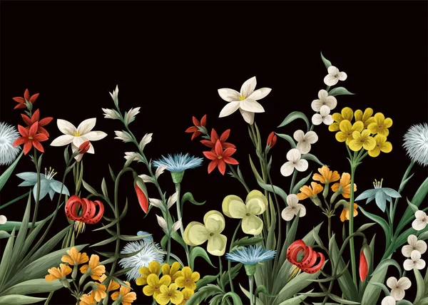 Σύνορα Λεπτά Λουλούδια Λιβαδιού Διάνυσμα — Διανυσματικό Αρχείο