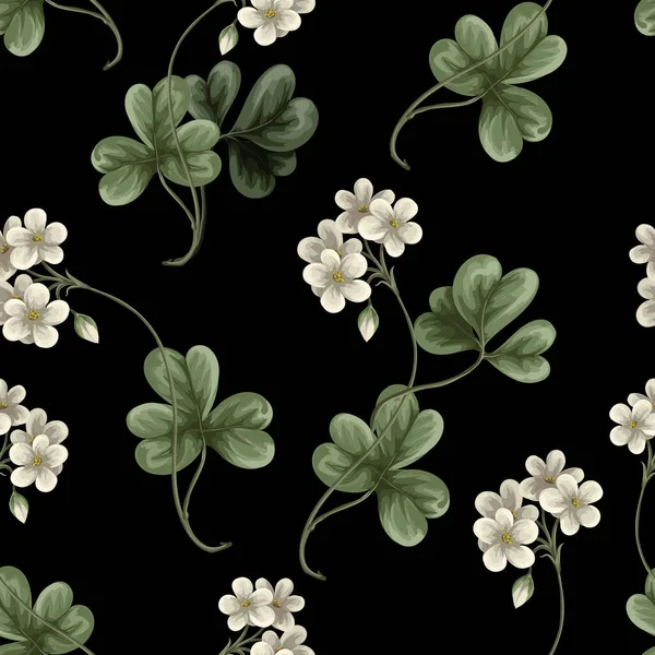 Padrão Sem Costura Com Flores Brancas Folhas Ilustração Botânica Vetor — Vetor de Stock