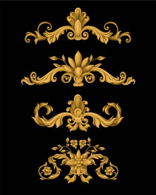 Altın rengi barok elementler izole edildi. Vektör
