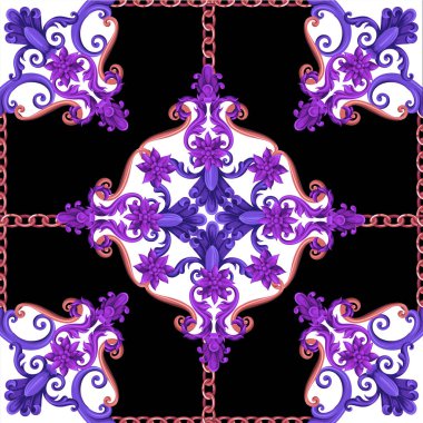 Mavi barok elementlerle kusursuz desen. Vektör