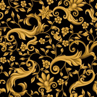 Altın rengi barok elementlerle kusursuz desen. Vektör
