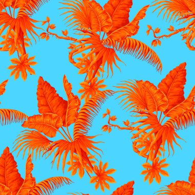 Viktorya tarzında cangıl bitkileriyle ve yapraklarla canlı ve pürüzsüz bir desen. Vektör