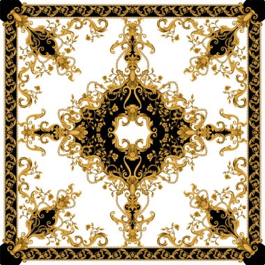 Altın rengi barok elementlerle eşarp tasarla. Vektör