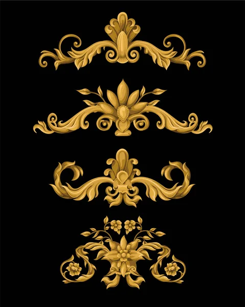 Kultainen Barokki Elementtejä Eristetty Vektori — vektorikuva