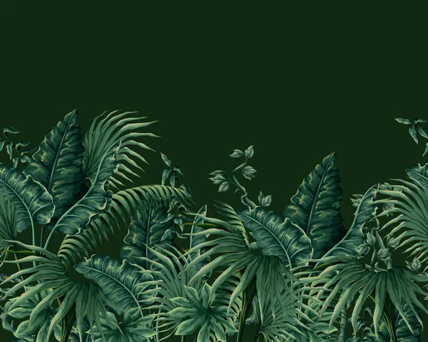 Grenze Mit Dschungelpflanzen Und Blättern Viktorianischen Stil Vektor — Stockvektor