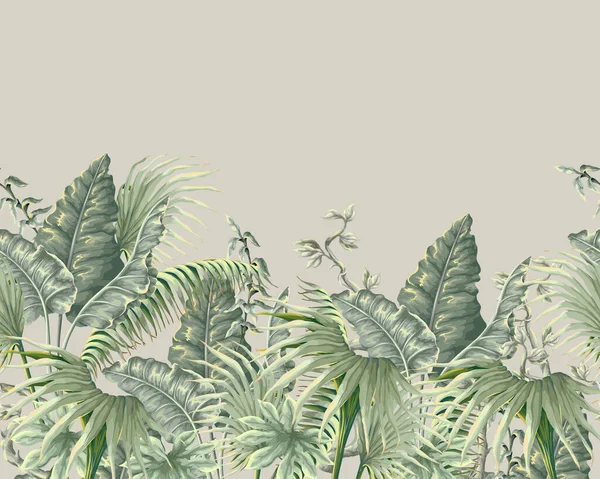 Hranice Džunglí Rostlin Listí Viktoriánském Stylu Vektor — Stockový vektor