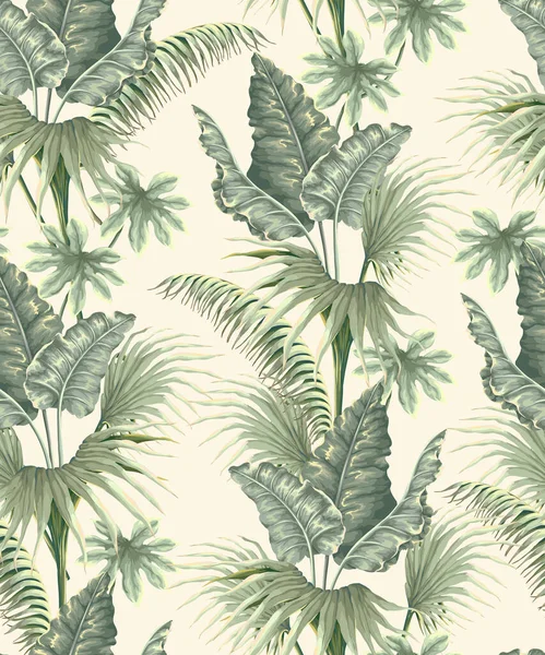 ジャングルの植物や勝利的なスタイルで葉とシームレスなパターン ベクトル — ストックベクタ