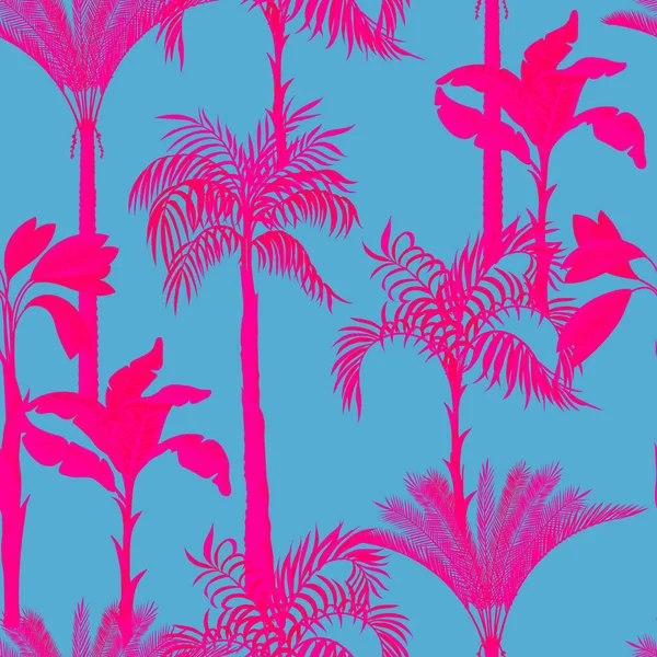 Seamless Pattern Monochrome Silhouette Palms Tropical Trees Vector — Stock Vector