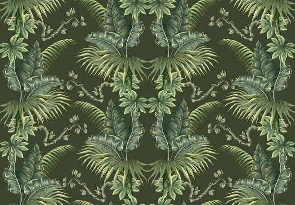 Seamless Pattern Jungle Plants Leaves Victorian Style Vector — Stock Vector