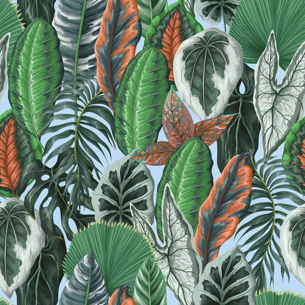 热带树叶的生动无缝图案 — 图库矢量图片