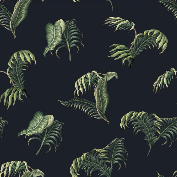 Бесшовный Рисунок Джунглями Тропическими Листьями Вектор — стоковый вектор