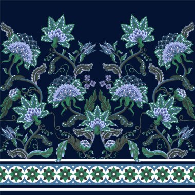 Kızılderili çiçek süsüyle sınır. Vektör