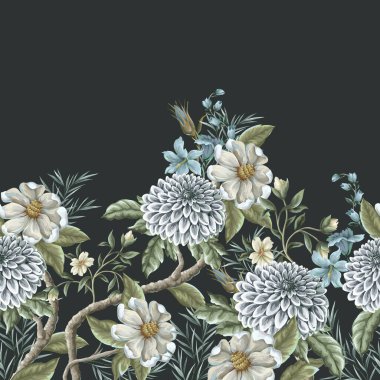 Yıldız çiçeği ve manolya çiçekleri ile sınır. Vektör