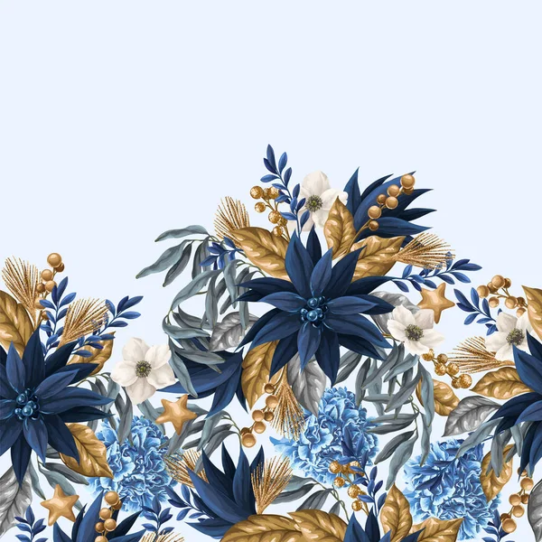 Bordure Avec Poinsettia Bleu Des Éléments Vecteur — Image vectorielle