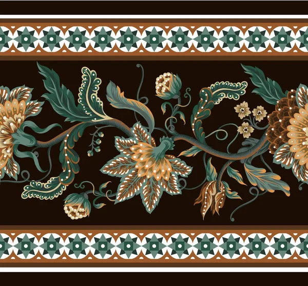 Межа Індійським Квітковим Орнаментом Вектор — стоковий вектор