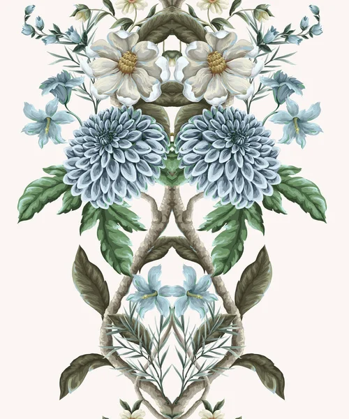 Naadloos Patroon Met Dahlia Magnolia Bloemen Vector — Stockvector