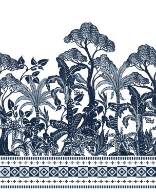 Grafik ağaçları ve bitkilerle sınırı var. Vektör