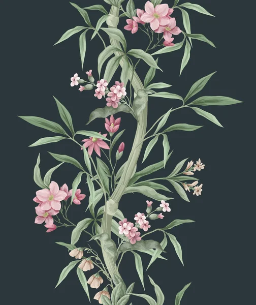 Bambu ve pembe çiçeklerle sınır. Vektör.