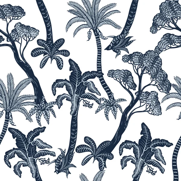 Grafik ağaçları ve bitkilerle kusursuz desen. Vektör
