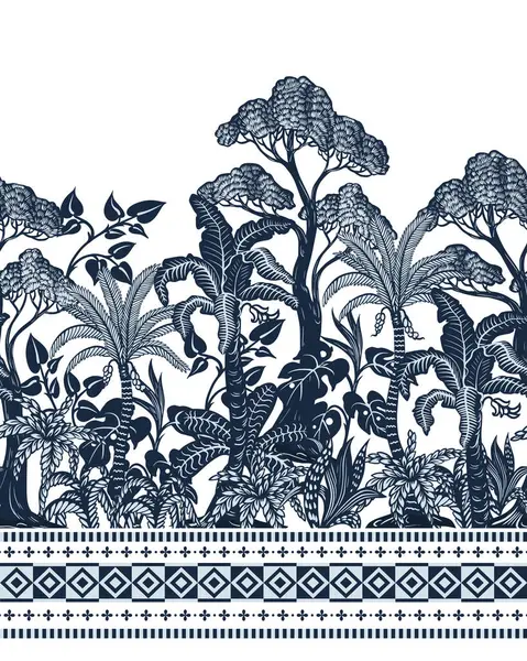 Grafik ağaçları ve bitkilerle sınırı var. Vektör