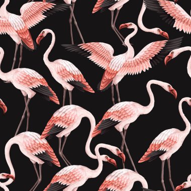 Pembe flamingolu kusursuz desen. Vektör