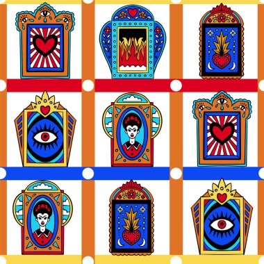 Meksikalıların pencereleri, kalbi ve şekeri pürüzsüz. Vektör