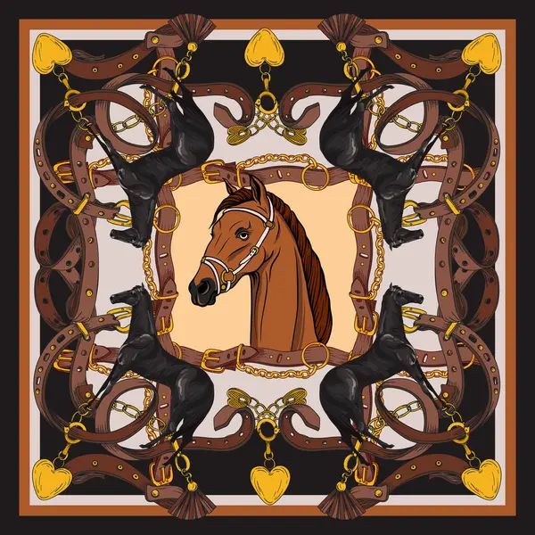 设计带马头和皮带的围巾 免版税图库插图