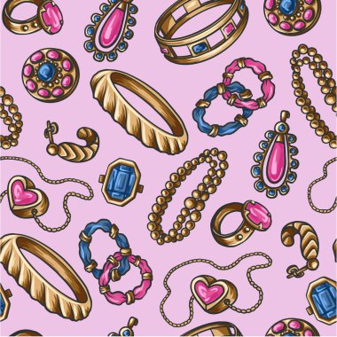 Mücevher ve zincirli kusursuz desen. Vektör