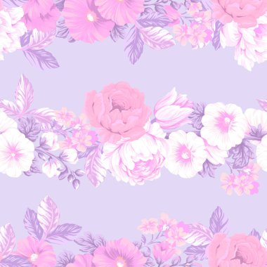 Şekerleme ve diğer çiçeklerle kusursuz desen. Vektör