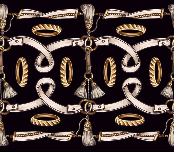 Бесшовный рисунок с украшениями, поясом и кольцами. Вектор