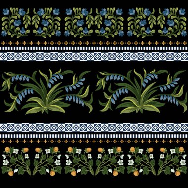 Kırsal beyaz ve mavi sade çiçeklerle kusursuz bir desen. Vektör