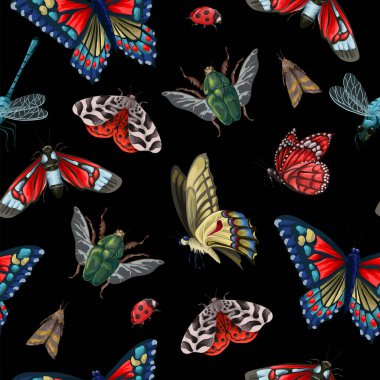 Farklı böceklerle kusursuz desen. Vektör