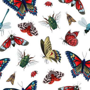 Farklı böceklerle kusursuz desen. Vektör