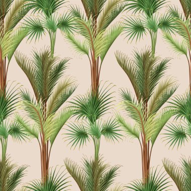 Farklı palmiye ağaçları ile kusursuz desen. Tropik vektör