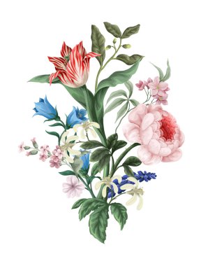 Viktorya dönemi çiçekleriyle dolu bir buket. Vektör