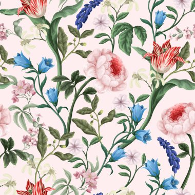 Seamless pattern with Victorian vintage flowers. Vector