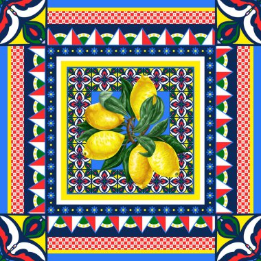 Limonlu ve parlak fayanslı bir eşarp tasarla. Vektör..