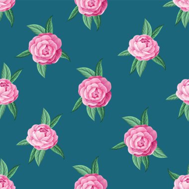 Camelia çiçekleri ve diğer çiçeklerle kusursuz desen. Vektör