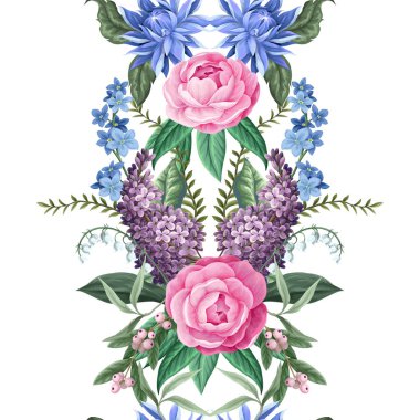 Camelia çiçekleri ve diğer çiçeklerle kusursuz desen. Vektör