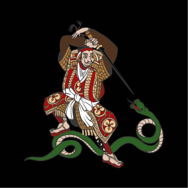 Grafik tarzındaki samuraylar izole edilmiş. Vektör