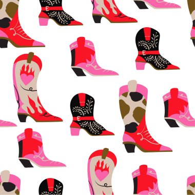 Amerikan kovboy çizmeleriyle kusursuz desen. Vektör