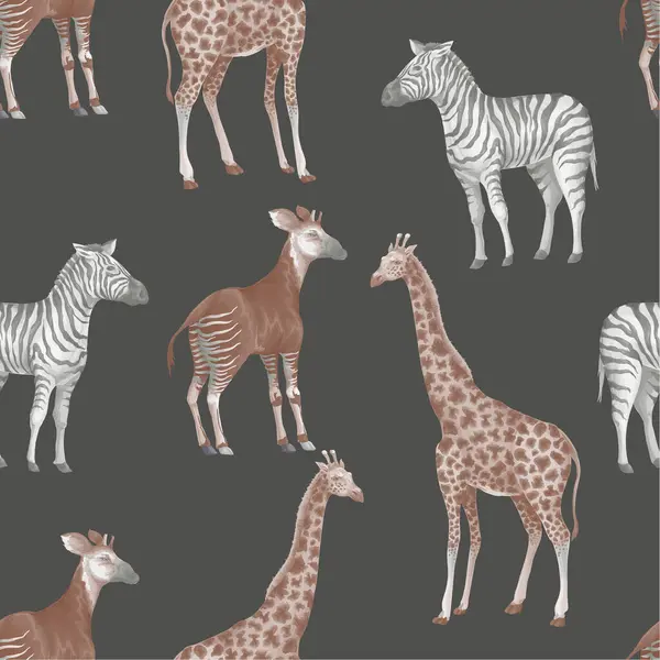 Zürafa, okapi, zebra gibi orman hayvanlarında kusursuz desen. Vektör