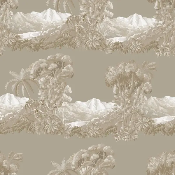 Tek renkli orman ormanıyla kusursuz bir düzen. Palmiye ağaçları, tropik yapraklar, doğa manzarası. Vektör